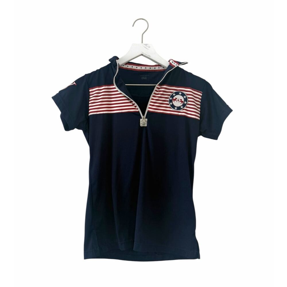 Equine Couture Patriot Short Sleeve Polo Shirt Navy Red White Size XS